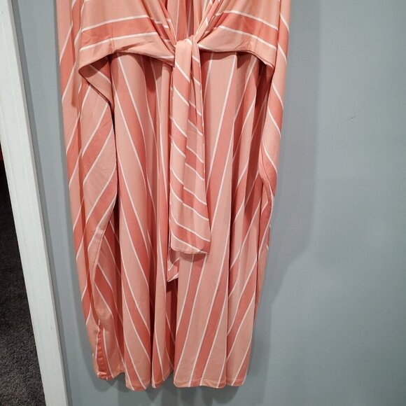 Eloquii Elements Womens Plus Sz 22/24 Peach Wrap Front Maxi Dress Striped Multi - Picture 2 of 12